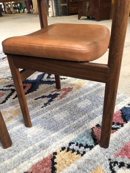 Mid Century Teak & Leather Look Dining Chairs - GHC