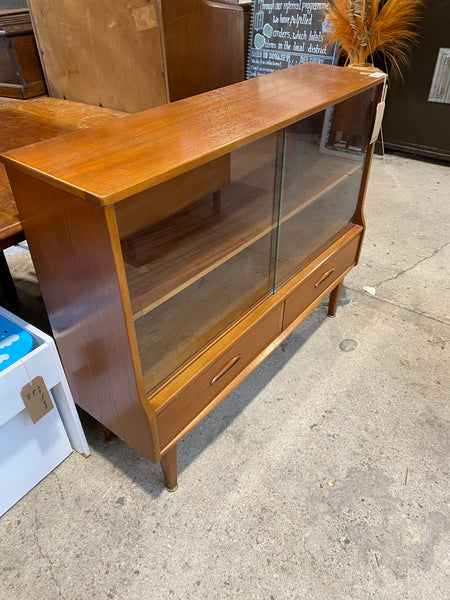 Mid Century 2 Drawer Teak Display Bookcase