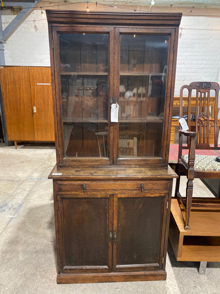 Antique Stained Oak Glazed Top Dresser