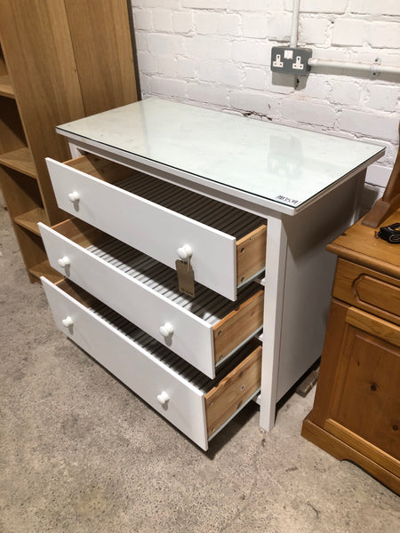 White Chest of Drawers with Glass Top