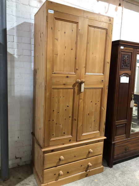 Tall Pine Wardrobe with Two Drawers