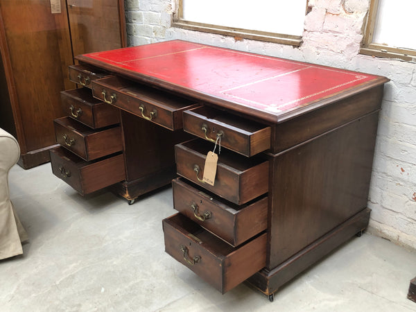 GHC- Antique Red Leather Topped Captains Desk