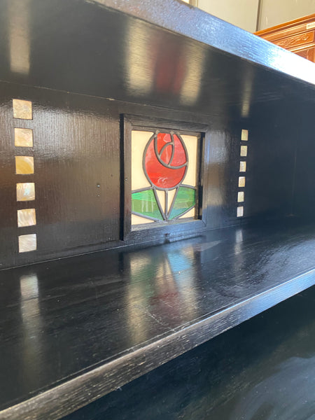 Custom Made Black Sideboard with Stained Glass