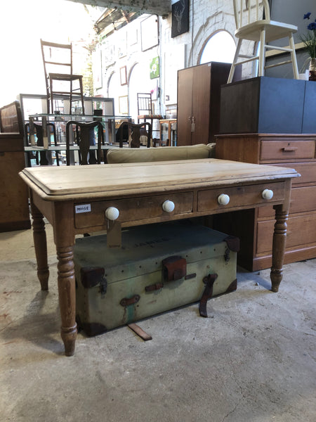 Rustic Pine Two Drawer Farmhouse Dining Table