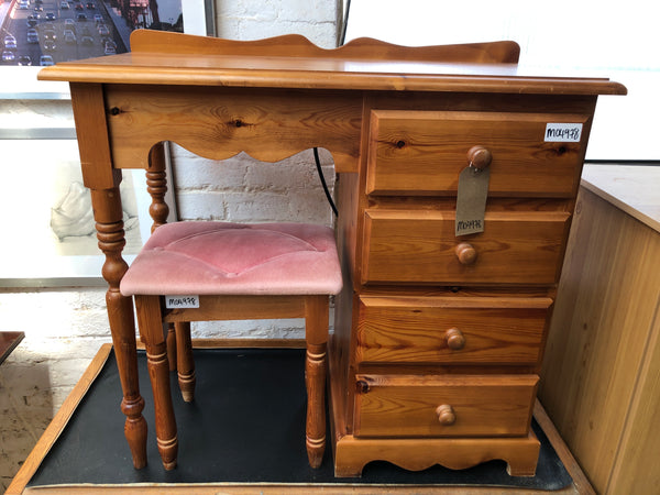 Small 4 Drawer Pine Dressing Table & Stool
