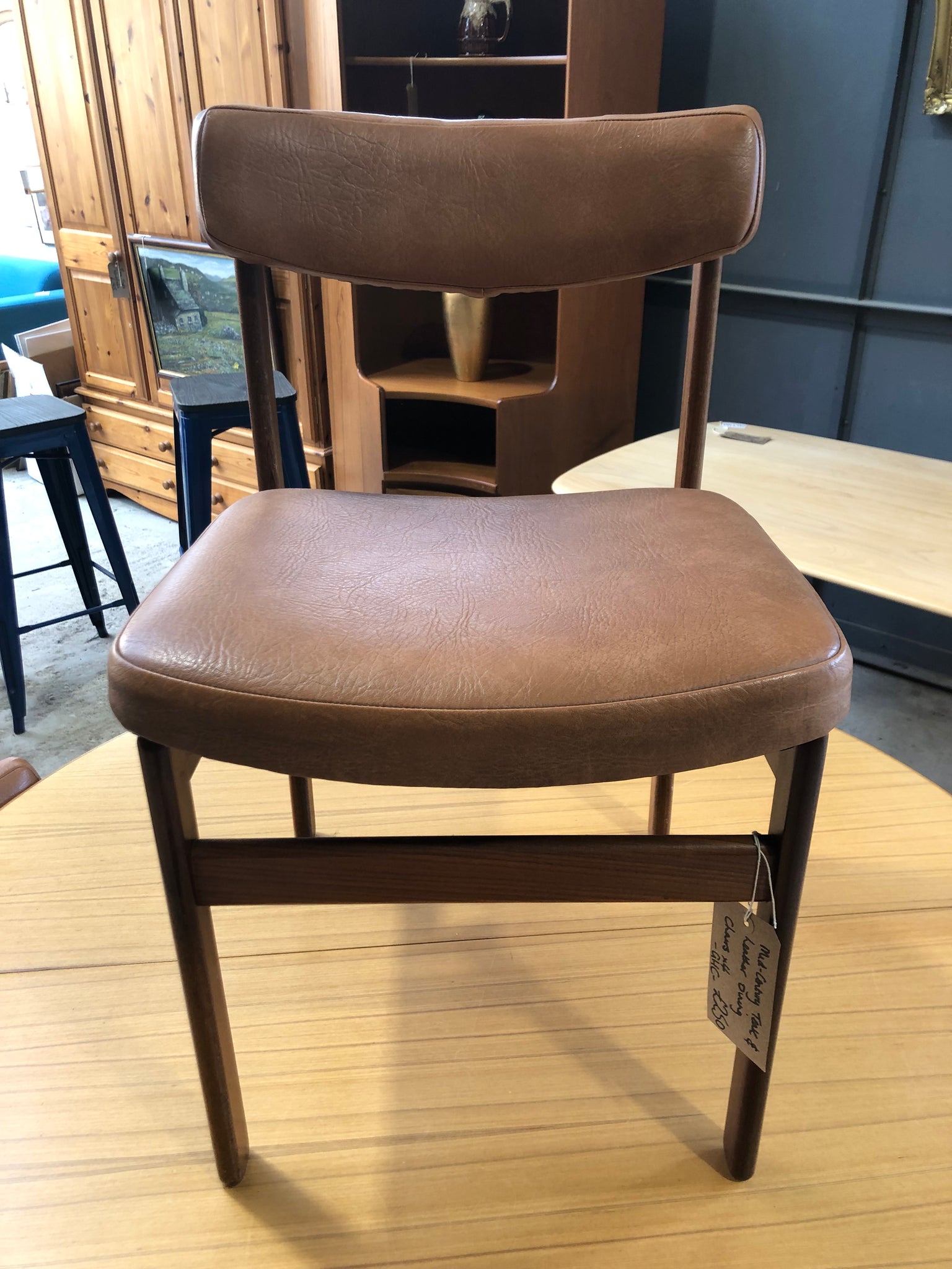 Mid Century Teak & Leather Look Dining Chairs - GHC