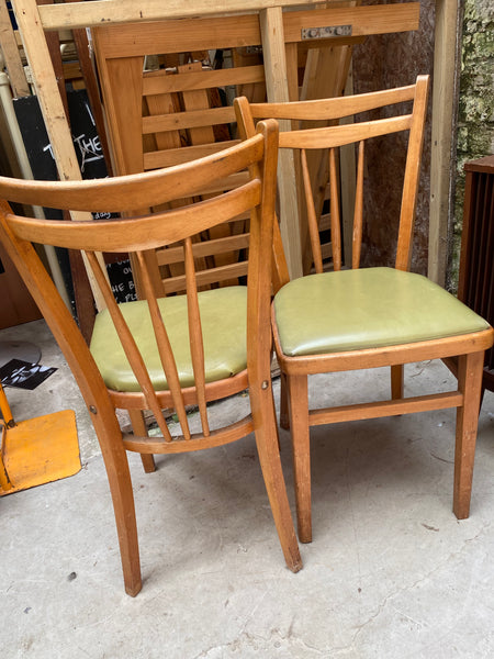 Pair of Mid-century Dining Chairs with Green Seat