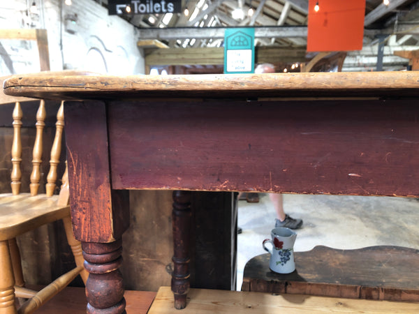 Antique Pine Farmhouse Table with Drawer