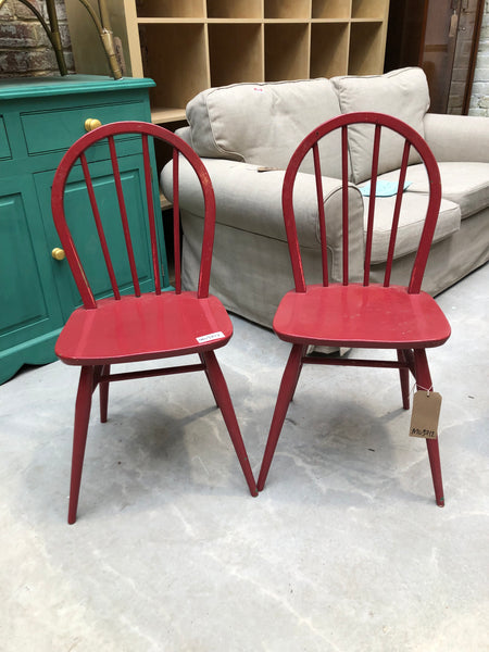Pair of Red Painted Dining Chairs