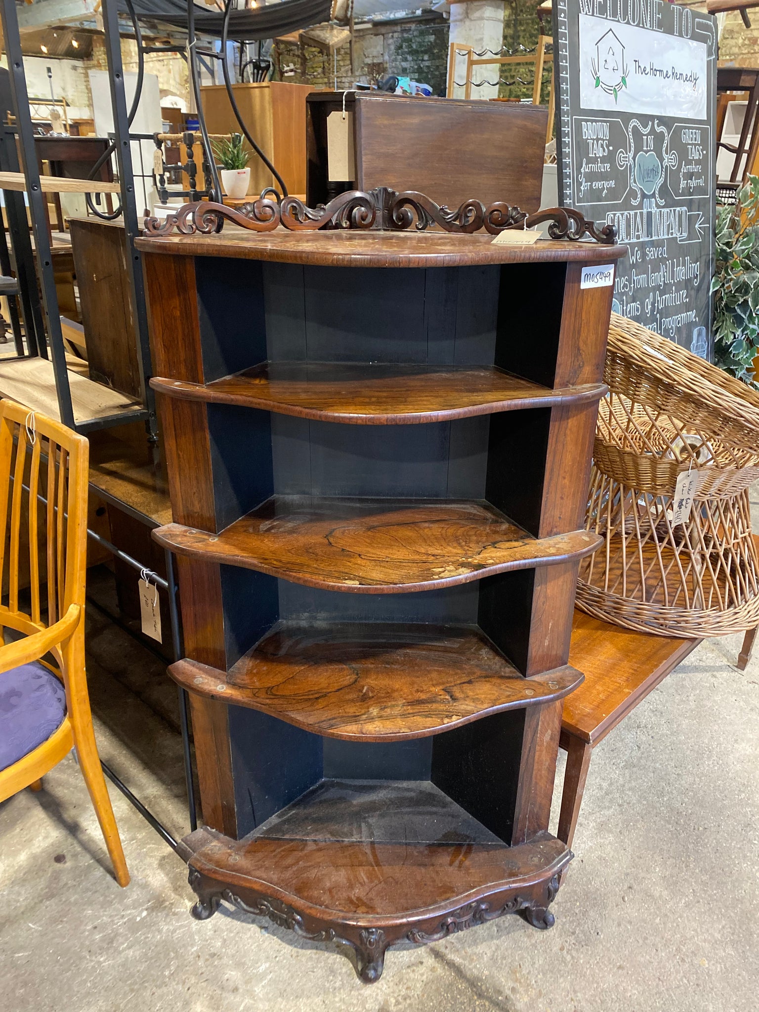 Antique Mahogany Carved Corner Shelf