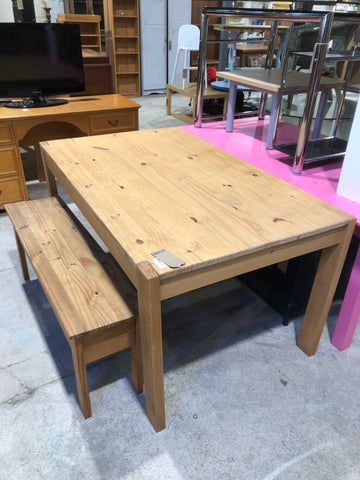 Rectangular Pine Dining Table with Storage Bench