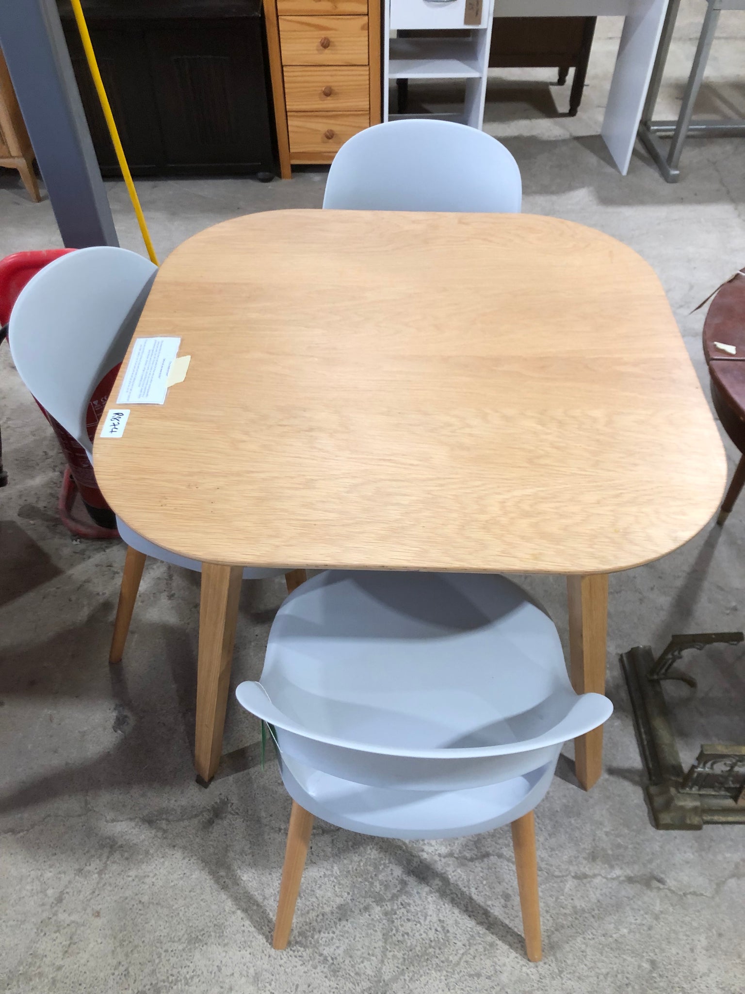 Contemporary Pale Wooden Dining Table & 3 Chairs - REF