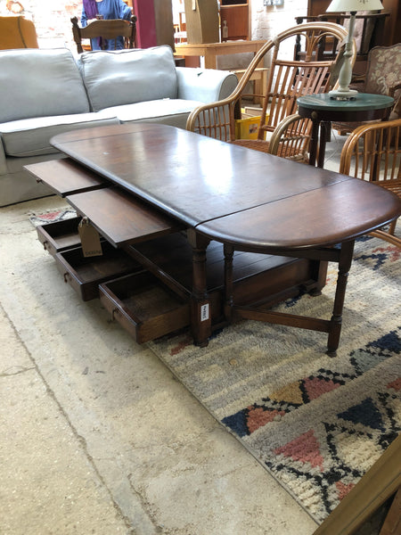 Antique Gate Leg Dark Wood Coffee Table