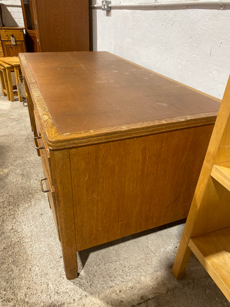 GHC - Large Vintage Oak Teachers Desk with Leather Top