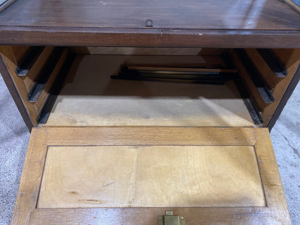 Tall Early 20th Century Oak Display Cabinet on Wheels