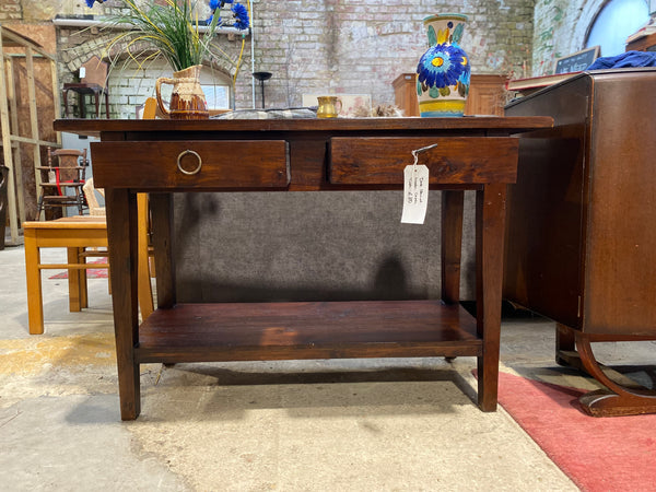 Dark Stained Wood Console Table With Drawers