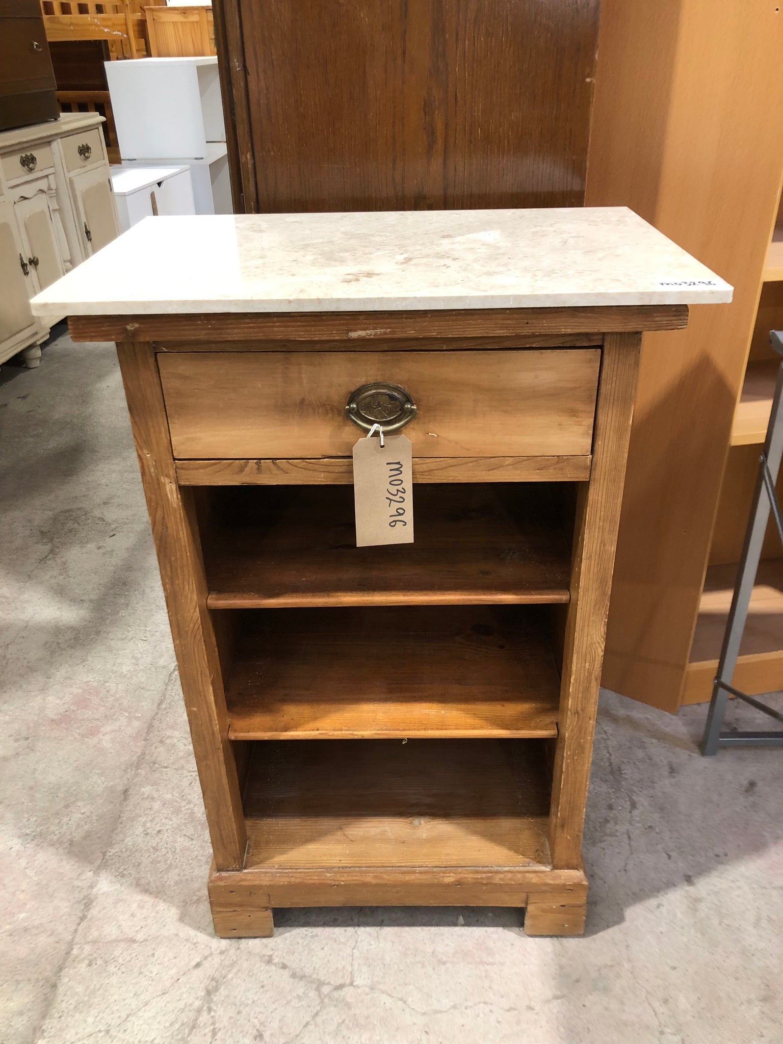 Marble Topped Pine Rustic Storage Unit