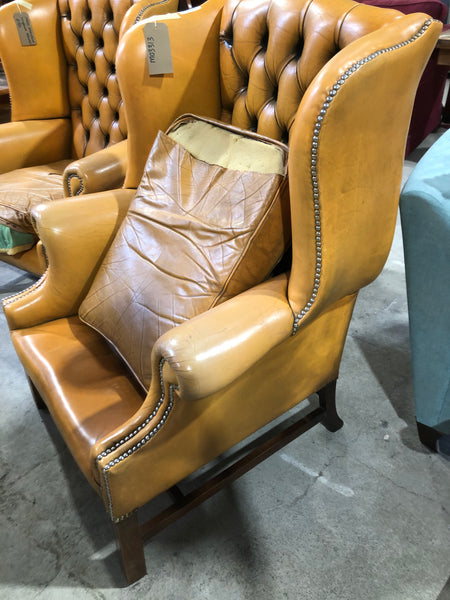 Soft Orange 1960’s Chesterfield Wingback Armchair