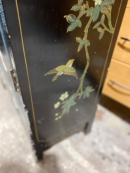 Chinese Mother of Pearl Black Lacquer Medicine Cabinet