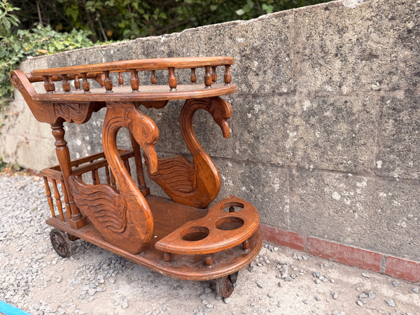 Victorian Ornate Hand Carved Swan Drinks Trolley