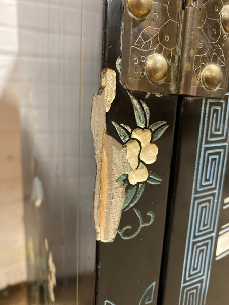 Chinese Mother of Pearl Black Lacquer Medicine Cabinet