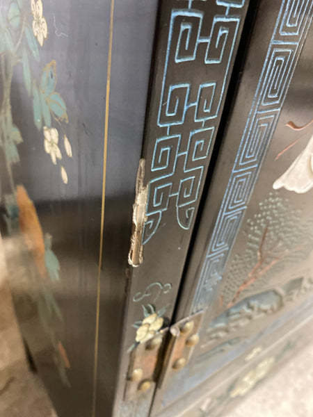 Chinese Mother of Pearl Black Lacquer Medicine Cabinet