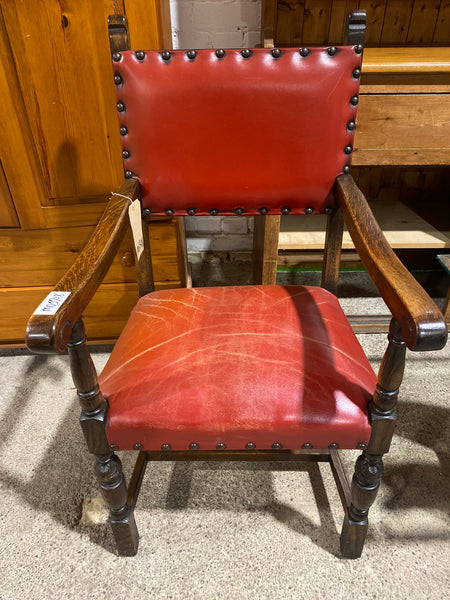 Oak Leather Studded Detail Armchair