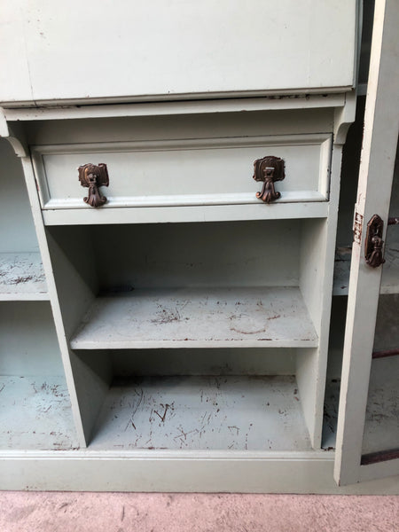 Vintage Mint Green Painted Display Cabinet with Bureau