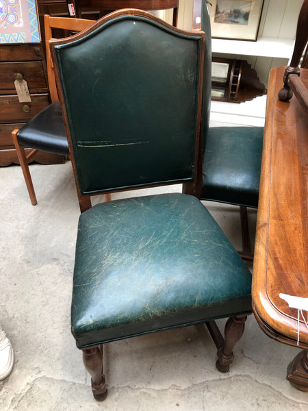 Set of 8 Green Leather Antique High Back Dining Chairs