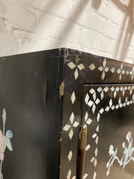 Chinese Mother of Pearl Black Lacquer Medicine Cabinet