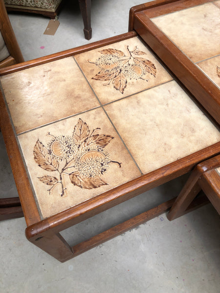 Teak Nest of Tile Topped Tables