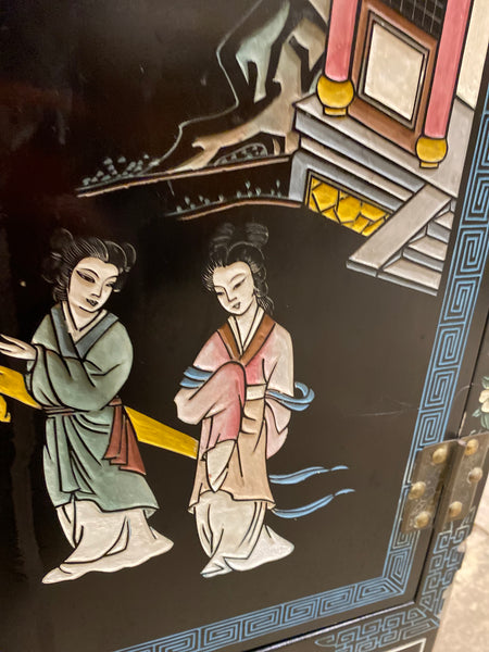 Chinese Mother of Pearl Black Lacquer Medicine Cabinet
