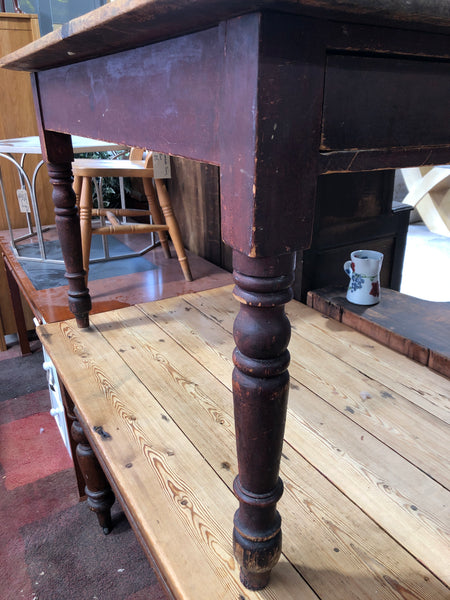 Antique Pine Farmhouse Table with Drawer