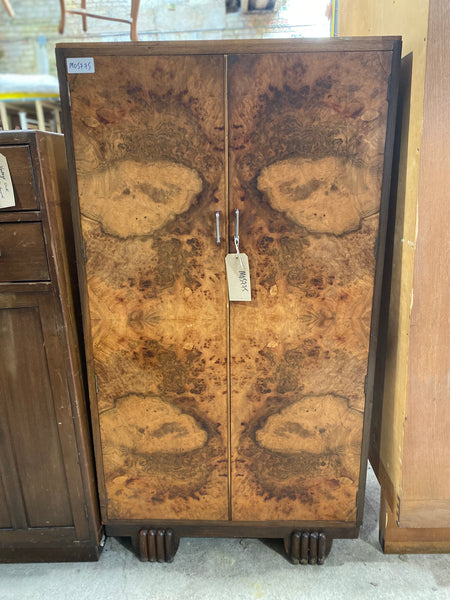 Small Vintage Art Deco Burr Fronted Gentleman’s Wardrobe