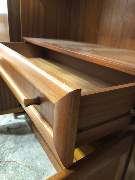 Tall Stag Teak Veneer Bookcase with Cupboard