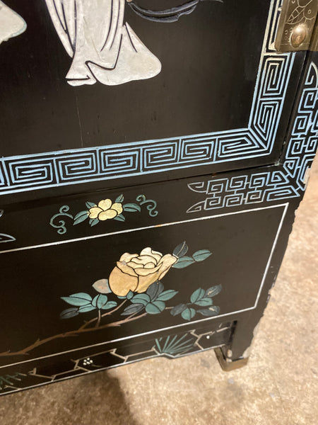 Chinese Mother of Pearl Black Lacquer Medicine Cabinet