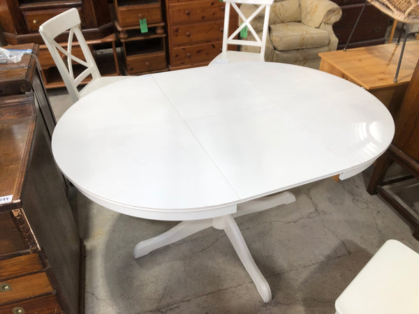 White Extendable Dining Table & 4 Chairs - REF