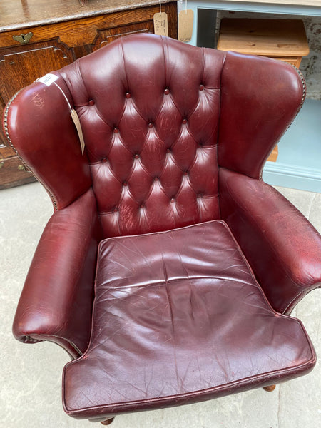 GHC - Oxblood Leather Button back Wingback Armchair