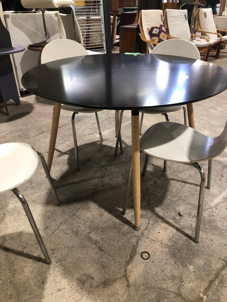 Black Circular Dining Table & 4 White Chairs