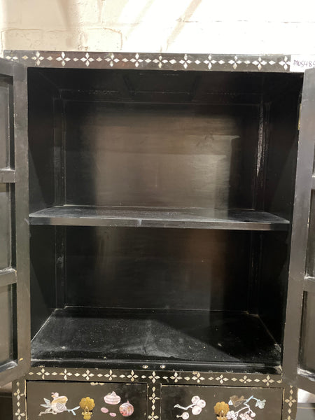 Chinese Mother of Pearl Black Lacquer Medicine Cabinet