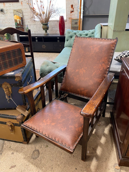 Oak and Leather Antique Recliner