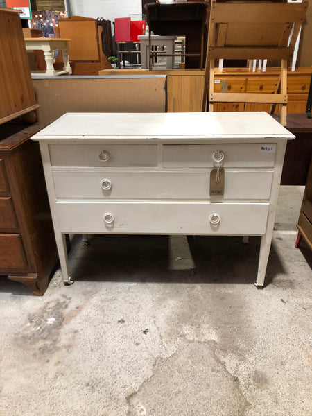 Vintage White Painted 2 over 2 Chest of Drawers