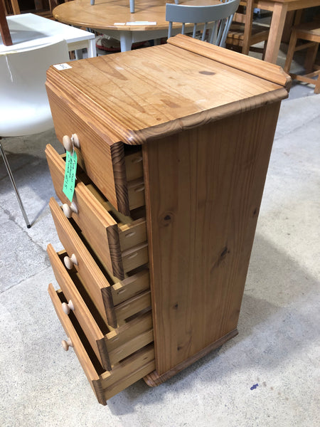 Pine Tall Bedside Chest of 5 Drawers - REF