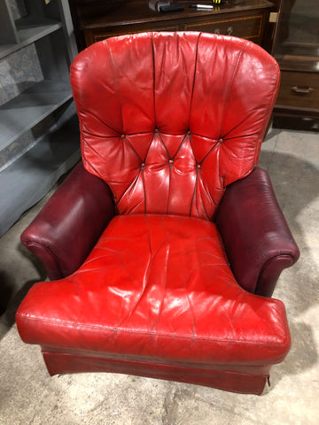 Red Faux Leather Button back Armchair
