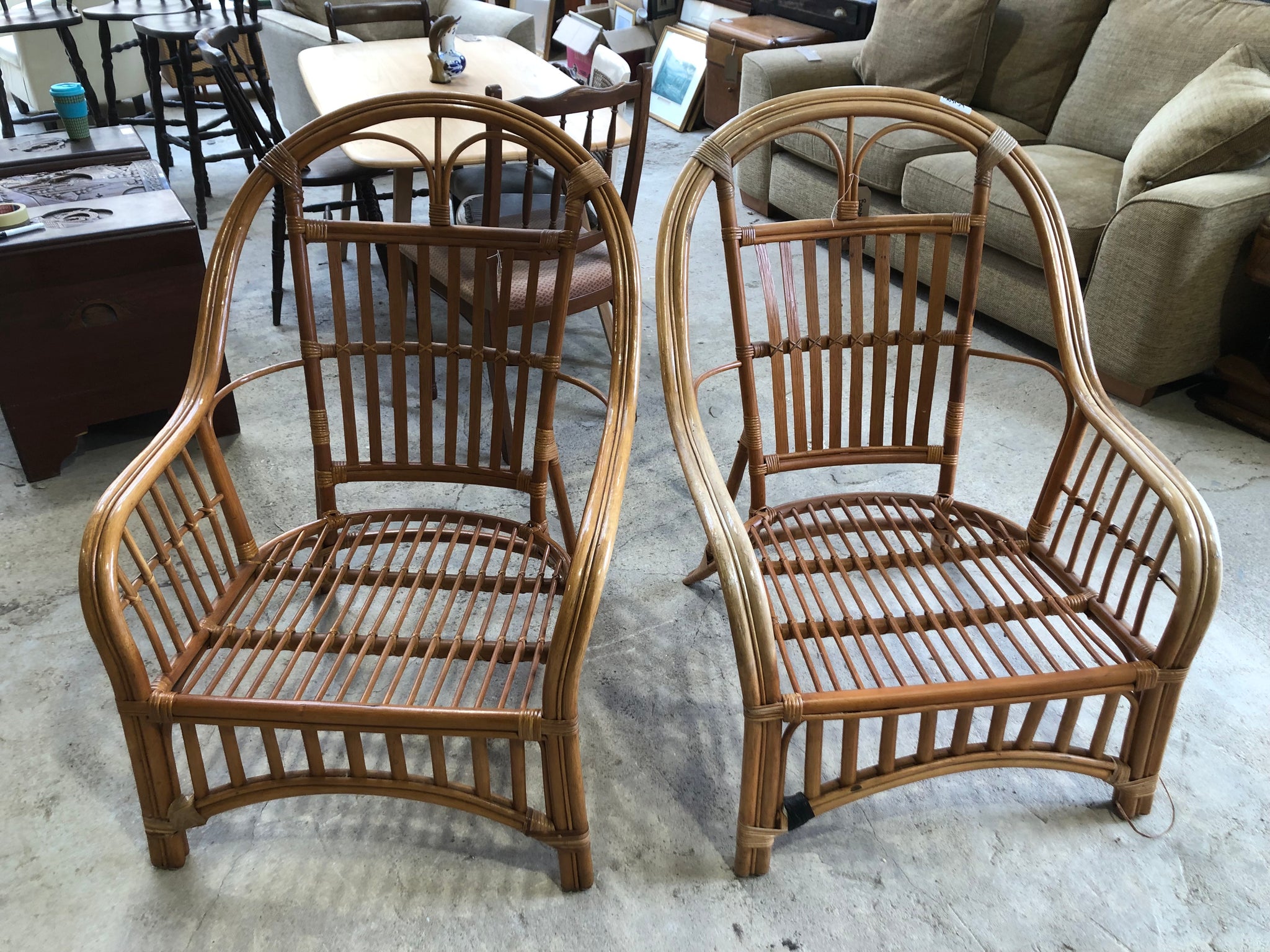 Pair of Bamboo Cane Armchairs