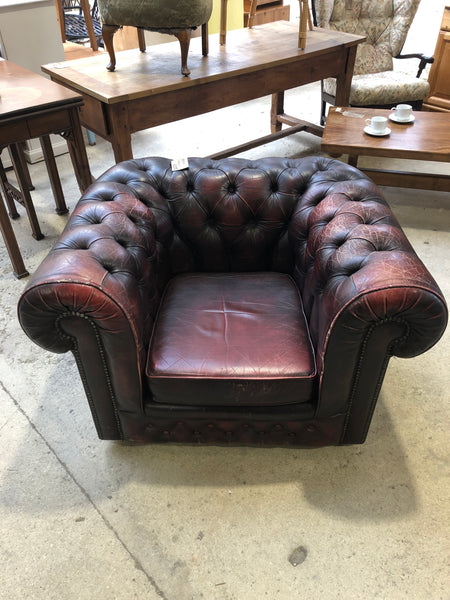 Oxblood Red Leather Chesterfield Clubroom Armchair