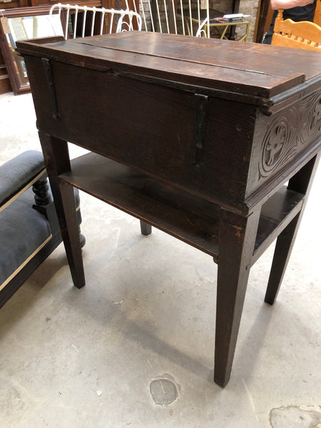 Antique Carved Oak Box Desk on Stand