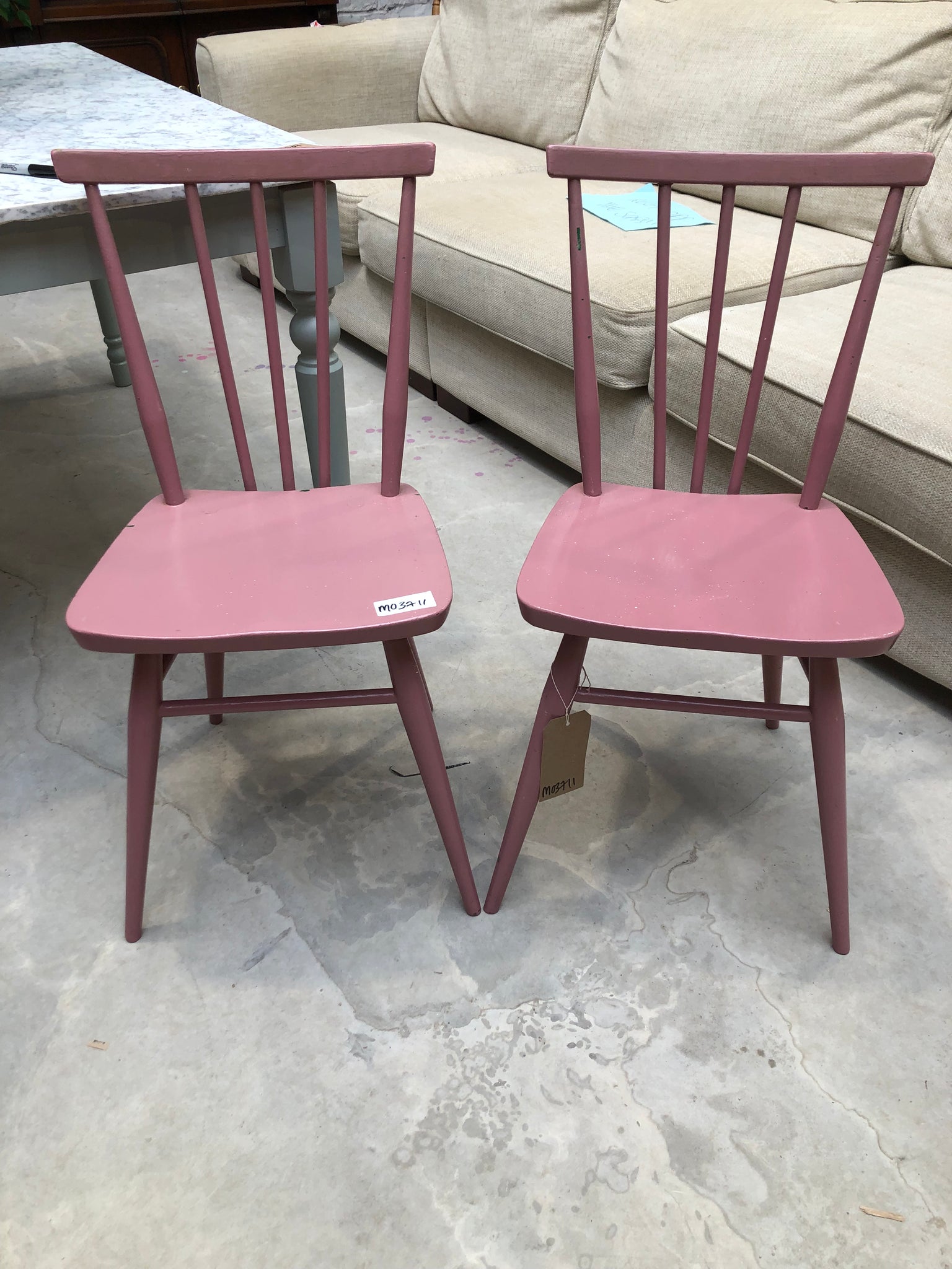 Pair of Pink Painted Dining Chairs