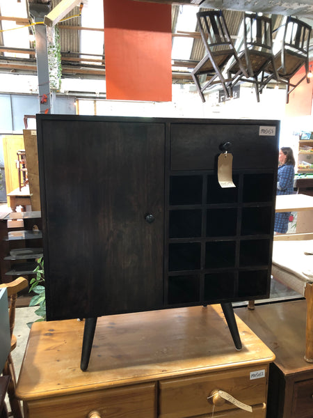 Contemporary Dark Stained Compact Sideboard with Wine Rack