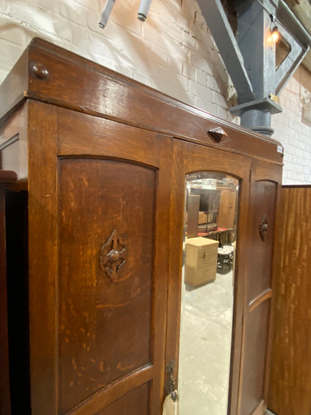 Vintage Oak Wardrobe with Mirror